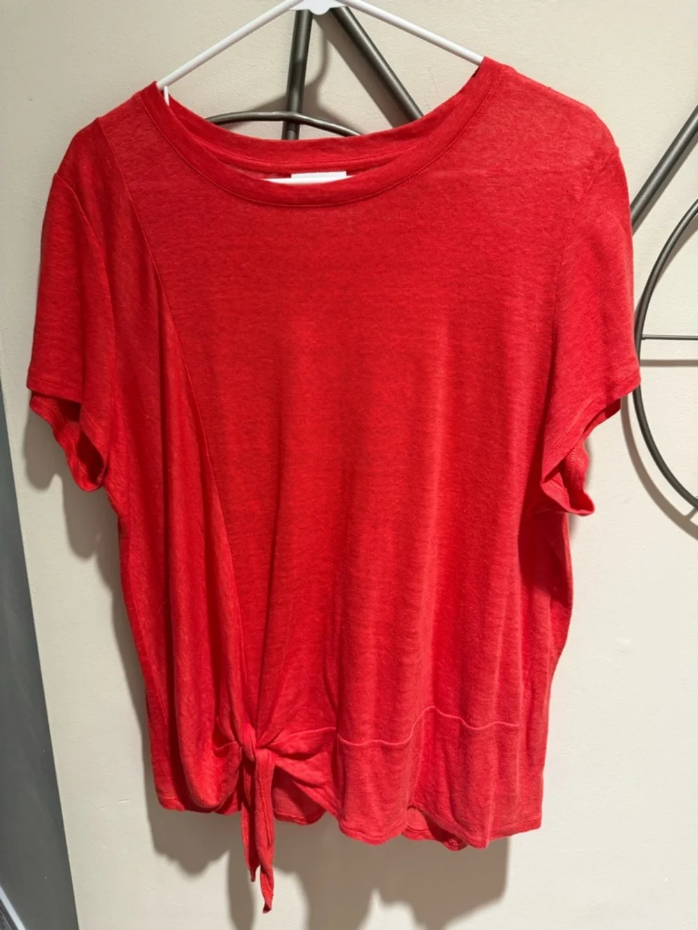 J. Jill Love Linen Women’s Red Tie-Hem Short Sleeve Top Size L Petite 100% Linen - Picture 1 of 4